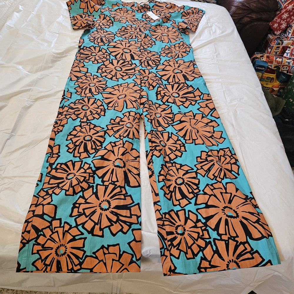 Anthropologie Turquoise & Orange Floral Jumpsuit